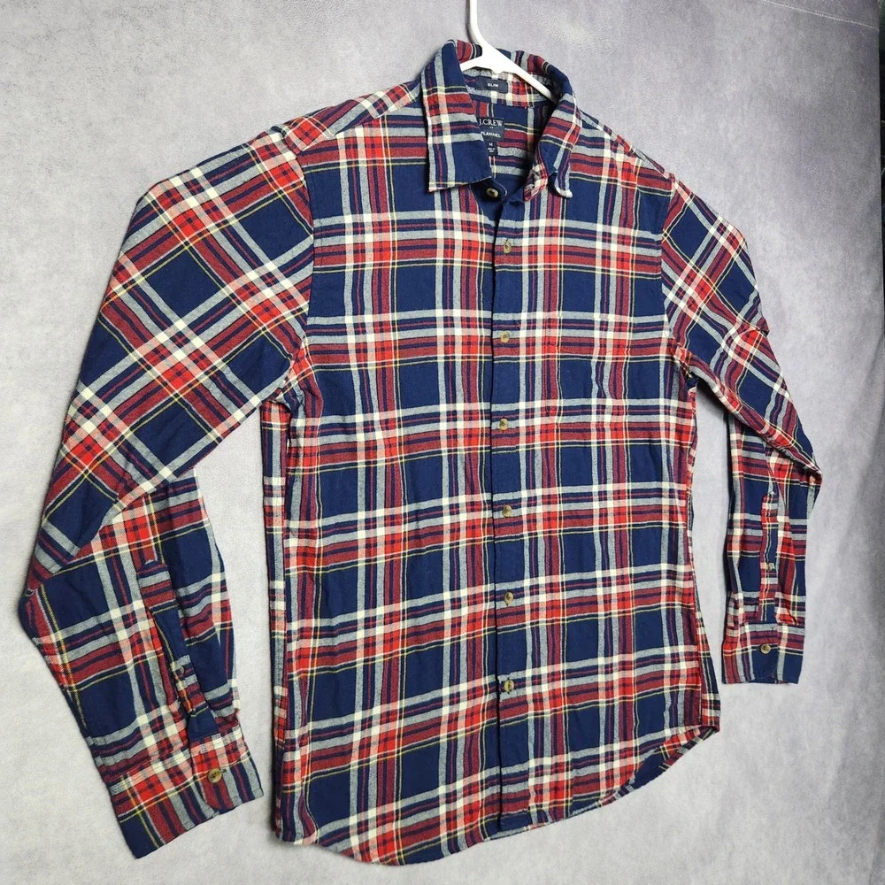 J Crew Slim Flannel Shirt Mens Medium Blue Red Yellow Plaid Long Sleeve BU180‎